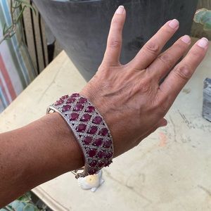 Niassa ruby White topaz bangle and sterling silver nickel free 50.00 CTS